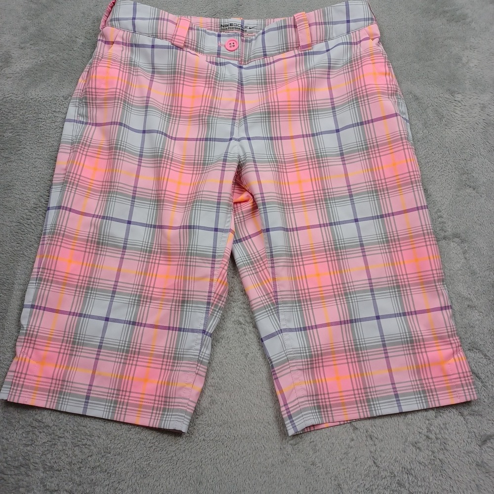 Nike Shorts Womens 6 Pink Plaid Golf Tour Performance Pockets Preppy
